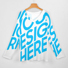 Lade das Bild in den Galerie-Viewer, Einzelbilddruck Allover Print Damen Langärmliges lockeres TShirt Shirtbluse TLREV2 mit V-Ausschnitt mit Fotos Muster Text Logo selbst gestalten und bedrucken