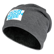 Lade das Bild in den Galerie-Viewer, Warm gefütterte Wintermütze Strickmütze Plüsch Mütze Beanie mit Fotos Muster Text Logo selbst gestalten und bedrucken