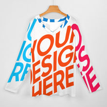 Lade das Bild in den Galerie-Viewer, Multi-Image-Druck Allover Print Damen lockeres Langarmshirt Shirtbluse TLREV2 mit V-Ausschnitt mit Fotos Muster Text Logo selbst gestalten und bedrucken