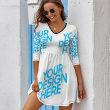 Lade das Bild in den Galerie-Viewer, Wunderschönes Casual Kleid mit 2/3 Arm mit V-Ausschnitt für Damen / Frauen NZ029 selbst gestalten und bedrucken