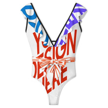 Lade das Bild in den Galerie-Viewer, Multi-Image-Design 2024 NEW Bademode Frauen Sexy Einteiliger Badeanzug Strandbadeanzug V Ausschnitt SDS2003 mit Rüschen Volants mit Foto Design Motiv Text selbst gestalten und bedrucken