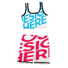 Lade das Bild in den Galerie-Viewer, Einzelbilddruck Yoga Set NZ063 Jogginganzug Damen Traingsanzug 2 Teile Nahtlose Sportanzug Damen Crop Top und Hohe Taille Yoga-Shorts Sport Sets mit Foto Text Muster selbst gestalten und bedrucken