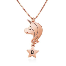 Lade das Bild in den Galerie-Viewer, Personalisierte Einhorn Halskette für Mädchen mit Gravur X0043 in Sterling Silber mit 18K Gold Roségold Vergoldung Länge verstellbar selbst gestalten