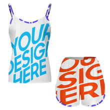 Lade das Bild in den Galerie-Viewer, Einzelbild-Design Damen/Frauen Pyjamashorts Short Sexy Pyjama Homewear Ärmellos Schlafanzug-Set Satin mit Foto Design Motiv Text selbst gestalten und bedrucken