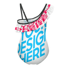Lade das Bild in den Galerie-Viewer, Einteiliger Badeanzug mit Rüsche für Mädchen NT010 / Mädchen Gemusterter Badeanzug 1 Stück mit Foto selbst gestalten und bedrucken