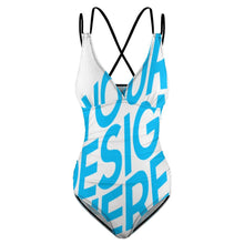 Lade das Bild in den Galerie-Viewer, Einzelbilddruck Damen / Frauen LT3154 One-piece Swimsuit Tief-V Badeanzug mit Fotos Muster Text Logo selbst gestalten und bedrucken