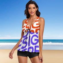 Lade das Bild in den Galerie-Viewer, Grosse Grössen Multi-Image-Druck Damen / Frauen Basic Bademode Tankinis Set Two-piece Swimsuit mit V-Ausschnitt QZ6065 mit Fotos Muster Text Logo selbst gestalten und bedrucken