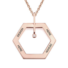 Lade das Bild in den Galerie-Viewer, Personalisierte Damen "Sechseck" Halskette Familienkette mit Anhänger aus 925 Sterling Silber X0014 mit Zirkonia und Gold-Beschichtung mit Gravur selbst gestalten