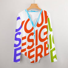 Lade das Bild in den Galerie-Viewer, Multi-Image-Druck Damen / Frauen Langarmbody Jumpsuit ALRP mit tiefem V-Ausschnitt mit Fotos Muster Text Logo selbst gestalten und bedrucken