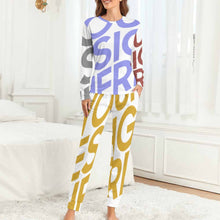 Lade das Bild in den Galerie-Viewer, Multi-Image-Druck Pajamas lang zweiteiliger Schlafanzug Damen / Frau BTZ mit Fotos Muster Text Logo selbst gestalten und bedrucken