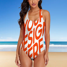 Lade das Bild in den Galerie-Viewer, Sexy modisches 2023 Multi-Image-Druck Damen / Frauen One-piece Swimsuit Swimwear Badeanzug mit tiefem Rundhalsausschnitt LT3150 mit Fotos Muster Text Logo selbst gestalten und bedrucken