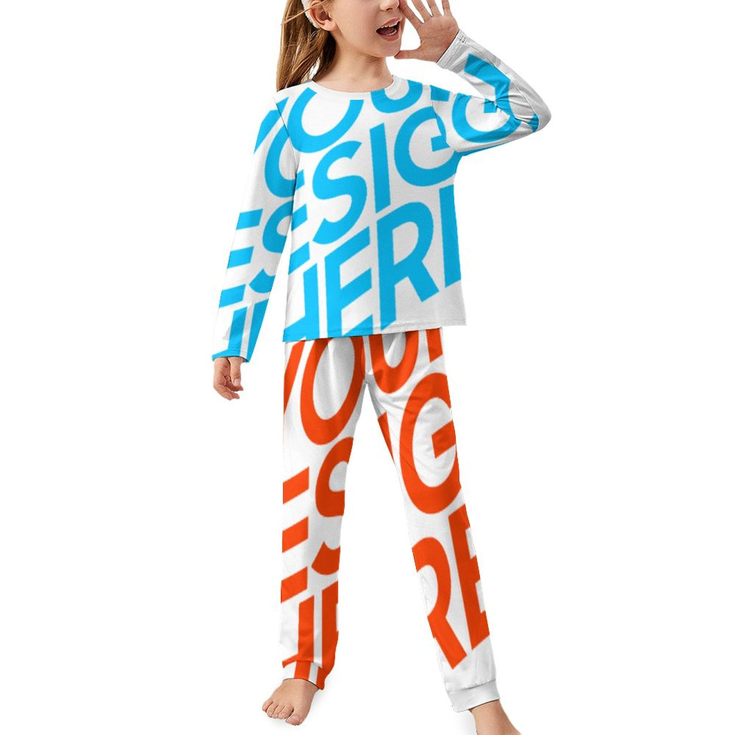 Einzelbilddruck Schlafanzug Pyjama Kinder Mädchen JTZ in langer Form mit Fotos Muster Text Logo selbst gestalten und bedrucken