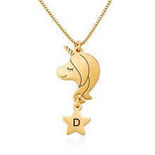 Lade das Bild in den Galerie-Viewer, Personalisierte Einhorn Halskette für Mädchen mit Gravur X0043 in Sterling Silber mit 18K Gold Roségold Vergoldung Länge verstellbar selbst gestalten