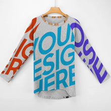 Lade das Bild in den Galerie-Viewer, Multi-Image-Druck Damen & Frauen Gestricktes graues Tuch langes Rundhals Langarm Shirt TShirt BL mit Fotos Muster Text Logo selbst gestalten und bedrucken