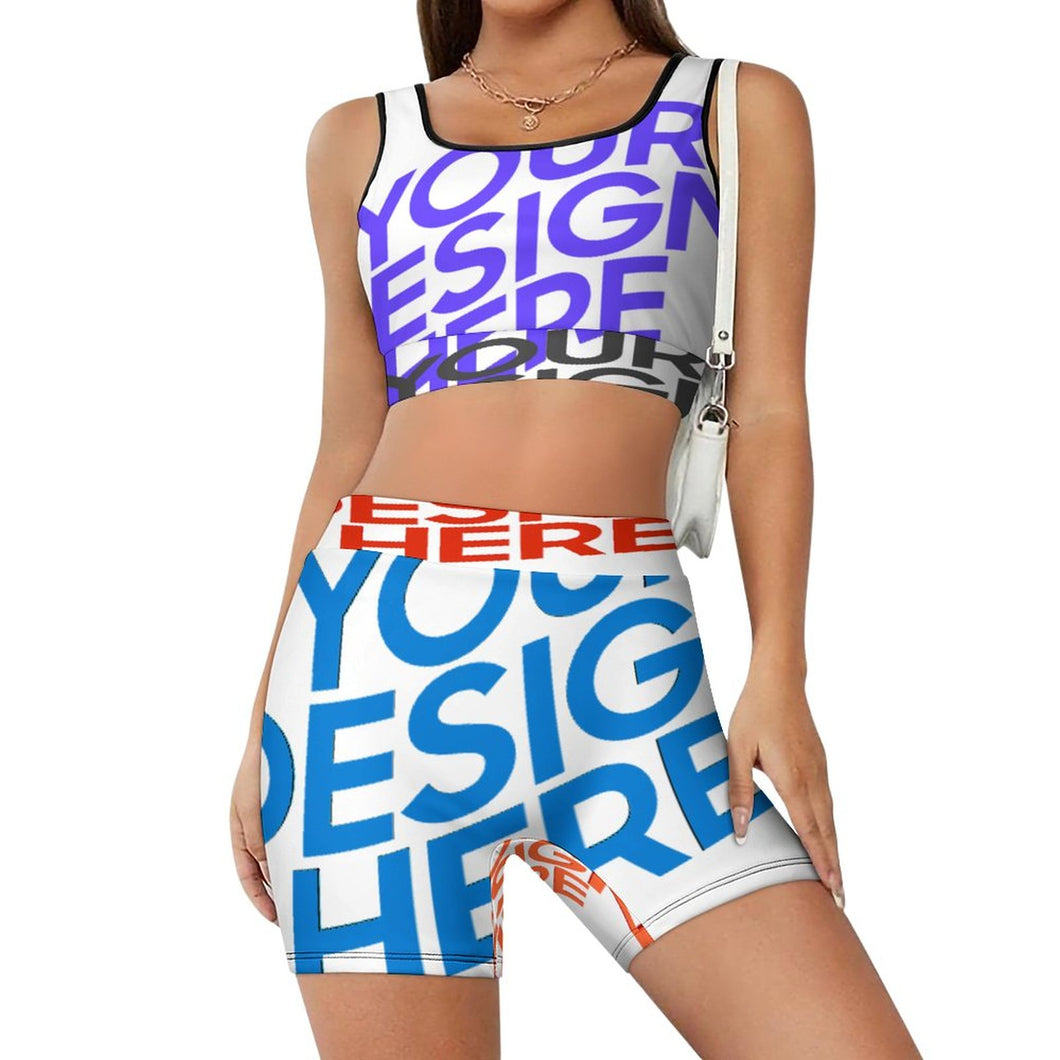 Multi-Image-Design Hochwertiges Yoga Set Trainingsanzug mit Crop Top und Short 2-tlg YJ052 mit Foto Design Motiv Text selbst gestalten und bedrucken