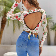 Lade das Bild in den Galerie-Viewer, Backless Crop Top Langarmshirt NZ141 super kurz - Damen / Frauen - selbst gestalten und bedrucken