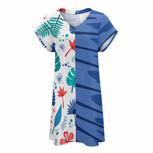 Lade das Bild in den Galerie-Viewer, Bis 5XL Multi-Image-Druck Damen Kurzarm TSHIRT T-Shirt Kleid mit V-Ausschnitt NZ2202046 mit Fotos Muster Text Logo selbst gestalten und bedrucken