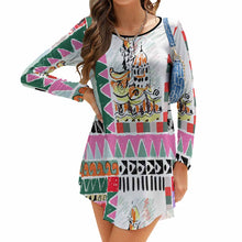 Lade das Bild in den Galerie-Viewer, Damen Einzigartiges Design Unregelmäßig geschnittenes Langarmkleid NZ013 selbst gestalten und bedrucken