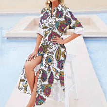 Lade das Bild in den Galerie-Viewer, Damen / Frauen Einzelbilddruck Langarm Hemdblusenkleid Blusenkleid Shirtkleid mit Knopfkragen JS mit Fotos Muster Text Logo selbst gestalten und bedrucken