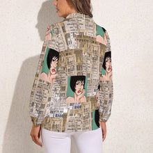 Lade das Bild in den Galerie-Viewer, Damen / Frauen Multi-Image-Druck Vintage Casual Langarmshirt Langarmbluse Druckbluse mit V-Ausschnitt mit Knopfleiste HS mit Foto Text Muster selbst gestalten und bedrucken