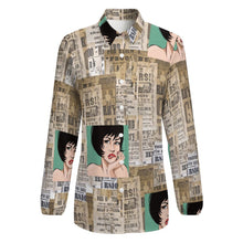 Lade das Bild in den Galerie-Viewer, Damen / Frauen Multi-Image-Druck Vintage Casual Langarmshirt Langarmbluse Druckbluse mit V-Ausschnitt mit Knopfleiste HS mit Foto Text Muster selbst gestalten und bedrucken