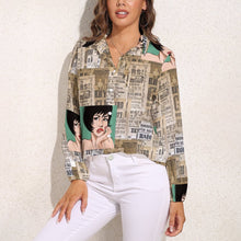Lade das Bild in den Galerie-Viewer, Damen / Frauen Multi-Image-Druck Vintage Casual Langarmshirt Langarmbluse Druckbluse mit V-Ausschnitt mit Knopfleiste HS mit Foto Text Muster selbst gestalten und bedrucken