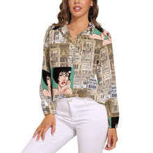 Lade das Bild in den Galerie-Viewer, Damen / Frauen Multi-Image-Druck Vintage Casual Langarmshirt Langarmbluse Druckbluse mit V-Ausschnitt mit Knopfleiste HS mit Foto Text Muster selbst gestalten und bedrucken