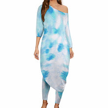 Lade das Bild in den Galerie-Viewer, Damen OFF Shoulder Shirt Kleid mit Carmen-Ausschnitt mit Hose SET 2tlg. VTZ mit Fotos Muster Text Logo selbst gestalten und bedrucken