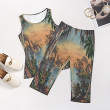 Lade das Bild in den Galerie-Viewer, Einzelbild Design Allover-Druck Sportanzug 2-tlg Tank Top & 2/3 Leggings Trainingsanzug Damen / Frauen PTZ selbst gestalten und bedrucken