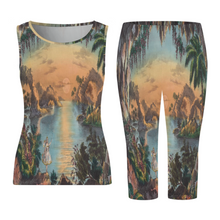 Lade das Bild in den Galerie-Viewer, Einzelbild Design Allover-Druck Sportanzug 2-tlg Tank Top & 2/3 Leggings Trainingsanzug Damen / Frauen PTZ selbst gestalten und bedrucken