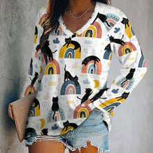 Lade das Bild in den Galerie-Viewer, Einzelbilddruck Allover Print Damen Langärmliges lockeres TShirt Shirtbluse TLREV2 mit V-Ausschnitt mit Fotos Muster Text Logo selbst gestalten und bedrucken