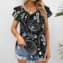 Lade das Bild in den Galerie-Viewer, Einzelbilddruck Kurzarm Shirt T-Shirt V-Ausschnitt mit Rüschen BUT mit Fotos Muster Text Logo selbst gestalten und bedrucken