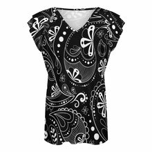 Lade das Bild in den Galerie-Viewer, Einzelbilddruck Kurzarm Shirt T-Shirt V-Ausschnitt mit Rüschen BUT mit Fotos Muster Text Logo selbst gestalten und bedrucken