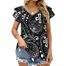 Lade das Bild in den Galerie-Viewer, Einzelbilddruck Kurzarm Shirt T-Shirt V-Ausschnitt mit Rüschen BUT mit Fotos Muster Text Logo selbst gestalten und bedrucken