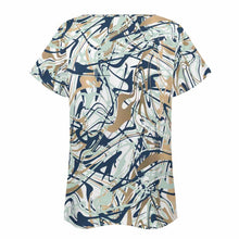 Lade das Bild in den Galerie-Viewer, Einzelbilddruck Vollprint Tshirt Damen mit wellenförmigem Ausschnitt BBT mit Foto Muster Text Logo selbst gestalten und bedrucken