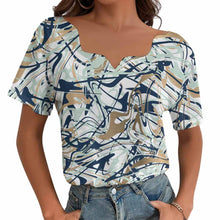 Lade das Bild in den Galerie-Viewer, Einzelbilddruck Vollprint Tshirt Damen mit wellenförmigem Ausschnitt BBT mit Foto Muster Text Logo selbst gestalten und bedrucken