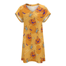 Lade das Bild in den Galerie-Viewer, Stylisches TSHIRT T-Shirt Kleid Kurzarm Kleid Damen knielang mit V-Ausschnitt mit Foto selbst gestalten und bedrucken