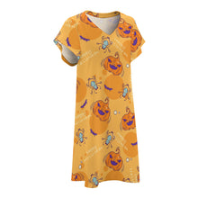 Lade das Bild in den Galerie-Viewer, Stylisches TSHIRT T-Shirt Kleid Kurzarm Kleid Damen knielang mit V-Ausschnitt mit Foto selbst gestalten und bedrucken