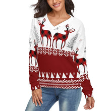 Lade das Bild in den Galerie-Viewer, Damen MY02 Sweatshirt Pullover mit tiefem V-Ausschnitt mit Fotos Logos selbst gestalten und bedrucken