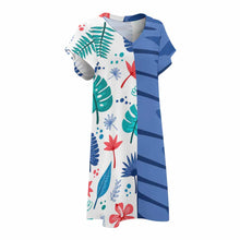 Lade das Bild in den Galerie-Viewer, Modischer Print Damen Kurzarm Sommerkleid Leinenkleid mit V-Ausschnitt BUQ mit Fotos Muster Text Logo selbst gestalten und bedrucken