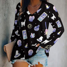 Lade das Bild in den Galerie-Viewer, Multi-Image-Druck Allover Print Damen lockeres Langarmshirt Shirtbluse TLREV2 mit V-Ausschnitt mit Fotos Muster Text Logo selbst gestalten und bedrucken