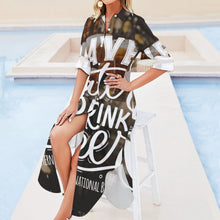 Lade das Bild in den Galerie-Viewer, Multi-Image-Druck Damen / Frauen Langarm Hemdblusenkleid Blusenkleid Shirtkleid mit Knopfkragen JS mit Fotos Muster Text Logo selbst gestalten und bedrucken