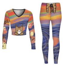 Lade das Bild in den Galerie-Viewer, Multi-Image-Druck Damen / Frauen V Ausschnitt Sweatshirt Set Sportanzüge Jogginganzug Hosen und Sport Crop Top 2 Stücke Bekleidungssets Yoga Outfit Freizeitanzug Sportswear NZ153 mit Fotos Muster Text Logo selbst gestalten und bedrucken