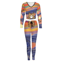 Lade das Bild in den Galerie-Viewer, Multi-Image-Druck Damen / Frauen V Ausschnitt Sweatshirt Set Sportanzüge Jogginganzug Hosen und Sport Crop Top 2 Stücke Bekleidungssets Yoga Outfit Freizeitanzug Sportswear NZ153 mit Fotos Muster Text Logo selbst gestalten und bedrucken