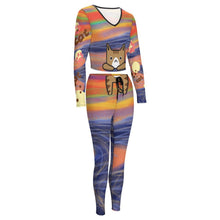 Lade das Bild in den Galerie-Viewer, Multi-Image-Druck Damen / Frauen V Ausschnitt Sweatshirt Set Sportanzüge Jogginganzug Hosen und Sport Crop Top 2 Stücke Bekleidungssets Yoga Outfit Freizeitanzug Sportswear NZ153 mit Fotos Muster Text Logo selbst gestalten und bedrucken