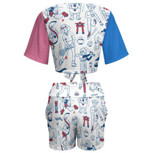 Lade das Bild in den Galerie-Viewer, Multi-Image-Druck Damen / Frauen Voll Druck Beach Sports Set in sommerlicher zweiteiliger Kombination Crop Top Shirt Und Short GTZ mit Fotos Muster Text Logo selbst gestalten und bedrucken