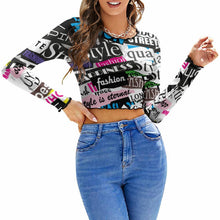 Lade das Bild in den Galerie-Viewer, Multi-Image-Druck Damen Langarm Crop Top mit Rund-Ausschnitt NZ126 mit Fotos Muster Text Logo selbst gestalten und bedrucken