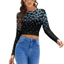 Lade das Bild in den Galerie-Viewer, Multi-Image-Druck Damen Langarm Rückenfreies Shirt Crop Top NZ141 mit Fotos Muster Text Logo selbst gestalten und bedrucken