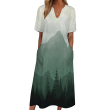 Lade das Bild in den Galerie-Viewer, Multi-Image-Druck Frauen Kurzarm V-Ausschnitt Casual Lang Kleid Maxikleid Shirt Kleid mit Taschen BYQ mit Fotos Muster Text Logo selbst gestalten und bedrucken
