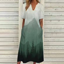 Lade das Bild in den Galerie-Viewer, Multi-Image-Druck Frauen Kurzarm V-Ausschnitt Casual Lang Kleid Maxikleid Shirt Kleid mit Taschen BYQ mit Fotos Muster Text Logo selbst gestalten und bedrucken